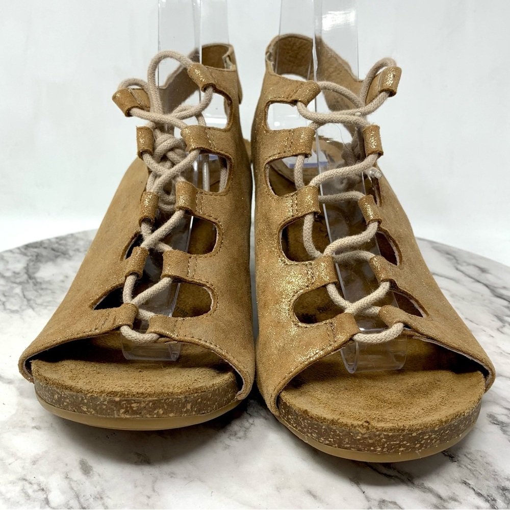 Sofft Maize Ghillie Lace Brown/Gold Metallic Nubuck Comfort Wedge Sandals 8 Boho - Picture 4 of 14